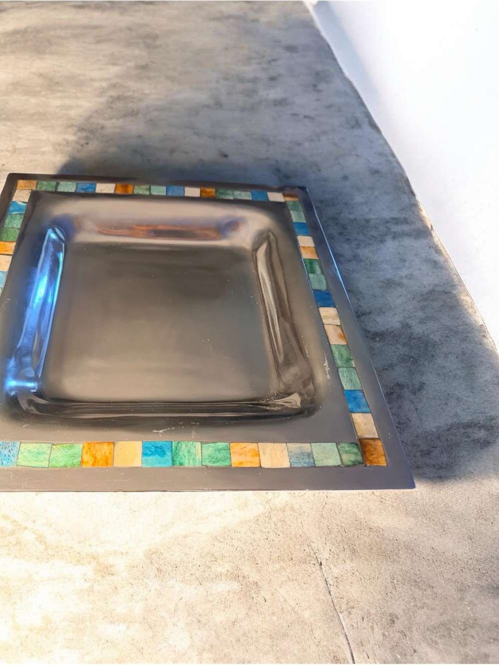 Towle Multicolor Mosaic Trim Square Serving Bowl - Blue Green Tan